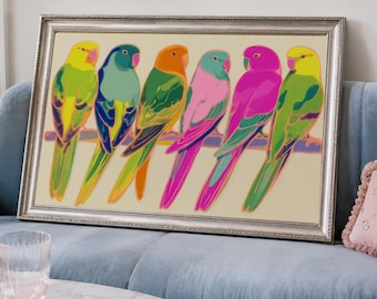 Colorful Parrot Art, Tropical Bird Printable, Maximalist Wall Decor, Eclectic Print (DIGITAL DOWNLOAD)