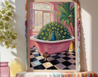 Estampado de pavo real caprichoso: Arte abstracto para la pared del baño