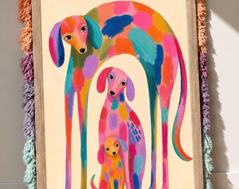 Dog Wall Art, Mother Puppy Poster, Folk Canine Print, Nursery Decor