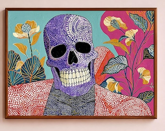 Eclectic Wall Art, Floral Skeleton Poster, Botanical Gothic Print, Maximalist Home Decor