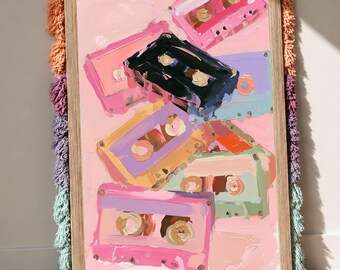 Colorful Cassette Tape Wall Art, Retro Music Print, Pink Maximalist Decor (DIGITAL DOWNLOAD)
