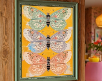 Butterfly Art Print :  Pastel Wall Decor, Whimsical Nature Illustration