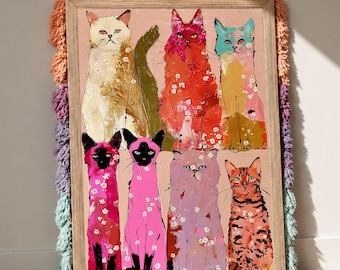 Colorful Cat Art, Quirky Feline Print, Whimsical Maximalist Decor, Folk Kitty Poster (DIGITAL DOWNLOAD)