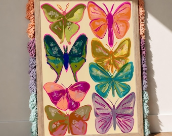 Butterfly Wall Art, Moth Poster, Botanical Insect Print, Maximalist Gallery Decor