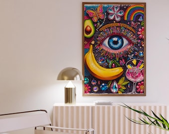 Psychedelic Eye Wall Art : Colorful Pop Art Print , Jewel