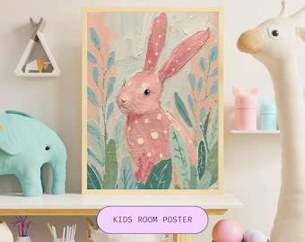 Bunny-kunstprint: grillige pastel konijn muurkunst, kinderkamer decor