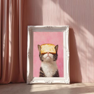 Bread Cat Wall Art, Funny Cat Poster, Quirky Toast Print, Whimsical Pet Lover Decor