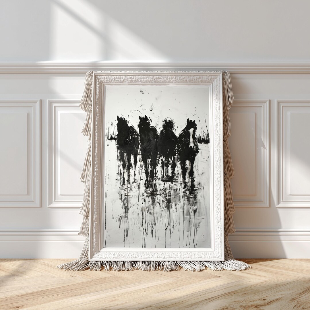 Horse Art Print : Black White Painting, Minimalist Animal Decor - Etsy