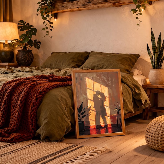 Couple Silhouette Wall Art, Sunset Romantic Poster, Love Decor
