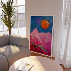 Pink Mountain Wall Art Print – Abstract Pastel Landscape Poster, Vibrant Modern Nature Inspired Decor