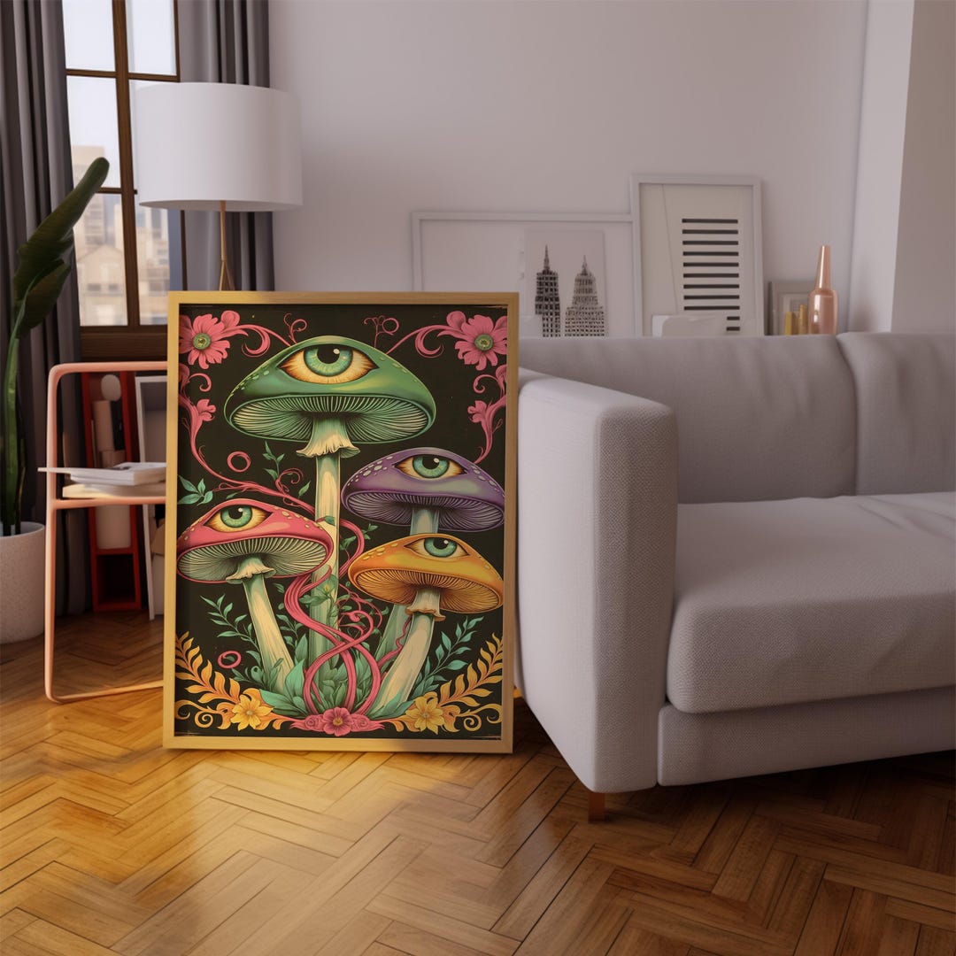 Psychedelic Eyeball Mushroom Poster – Trippy Boho Wall Art, Mystical ...