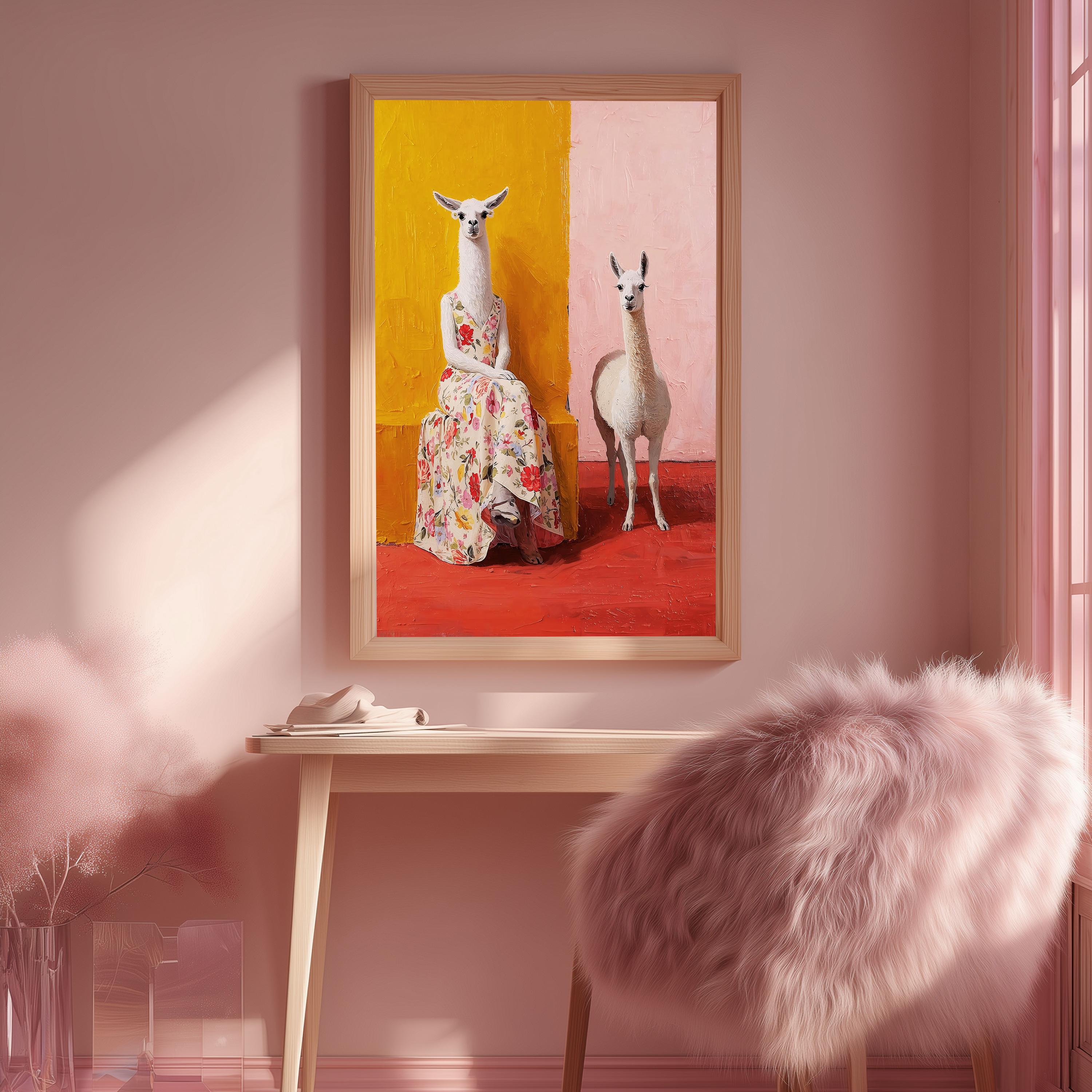 ラマのウォールアート：カラフルな動物の絵画、モダンなボヘミアン風 