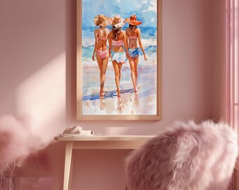 Beach Girls Wall Art, Summer Coastal Print, Ocean Seaside Poster