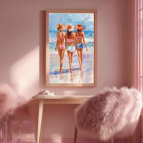 Beach Girls Wall Art, Summer Coastal Print, Ocean Seaside Poster