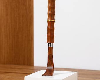 Coçador de costas em aço inoxidável – Cabo telescópico em madeira de jacarandá – Bastão massageador anti-coceira para relaxamento e alívio diário.