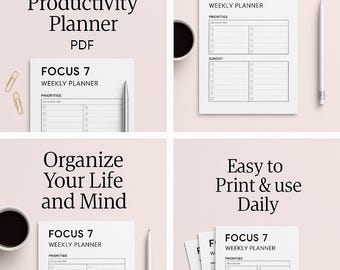 Agenda Digital Semanal Focus 7 | PDF de Produtividade para Mulheres | Gestão de Tempo e Organização