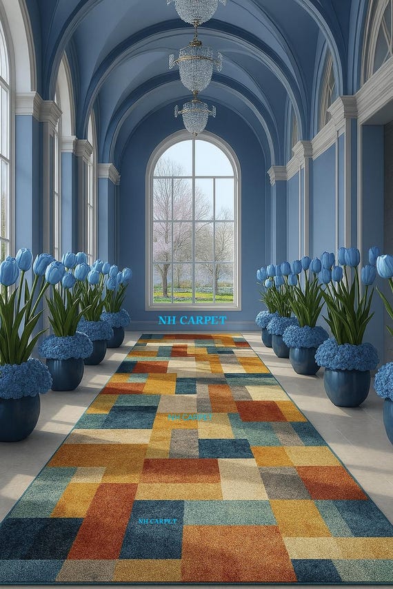 Yellow  Orange Patchwork Pattern Carpet for Living Room Hallway, Entryway  Non Slip, Stain-Resistant Durable Floor Decor with Bold