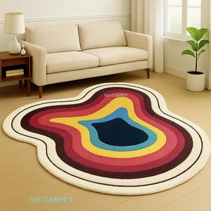 Groovy Abstract Area Rug: Hand-Tufted Wool, Colorful Wavy Design Rug Geometric