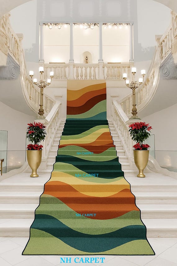 Hand Tufted Wool Stair Runner: Modern Ombre Wavy Stripe Axminster Rug