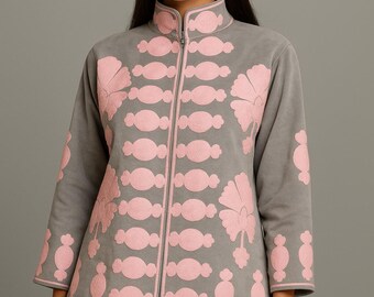 Handgemachte Susani Jacke: Bestickter Baumwoll Kurzmantel