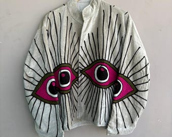 Eye Embroidery Velvet Jacket – Handmade Boho Statement Coat, Festival Wear, Embroidery Jacket, Velvet Suzani, Jacket, Gift For Her