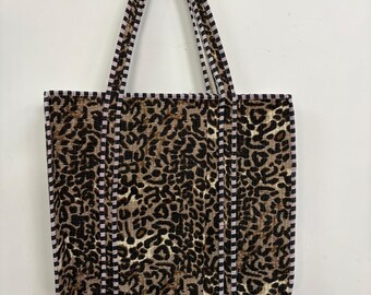Quilted Cotton Velvet Tote Bag: Indian Handmade Ethnic Shopping Bag