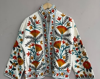 Velvet Suzani Embroidered   Jacket: Boho Coat | Winter Wear Jacket | Quilted | Kimono Robe Gift For Her