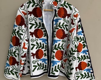 Hand Embroidered Boho Jacket – Colorful Floral Suzani Coat, Vintage Style Bohemian Outerwear, Ethnic Jacket, Festival Coat Gift For Her