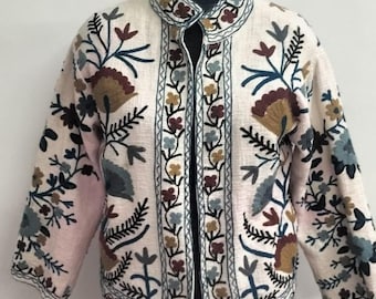 Handgemachte Susani-Stickerei-Jacke | Kurzmantel handgemachte Jacke für Frauen / Boho Unisex Winter Wear Suzani Jacke Boho Jacke Geschenk für sie