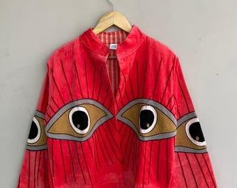 Pink Eye Embroidery Velvet Jacket – Handmade Boho Statement Coat, Festival Wear, Embroidery Jacket, Velvet Suzani, Jacket, Gift For Her