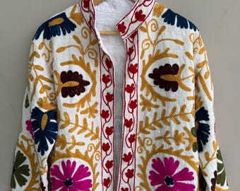 Handmade Cotton Suzani Jacket: Embroidered Ethnic Outerwear Gift For Her