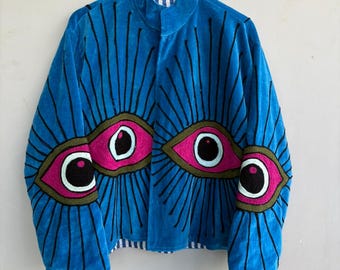 Eye Embroidery Velvet Jacket – Handmade Boho Statement Coat, Festival Wear, Embroidery Jacket, Velvet Suzani, Jacket, Gift For Her