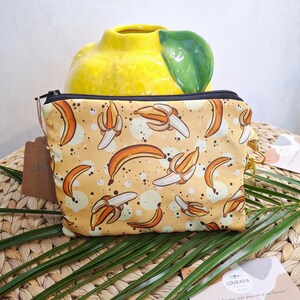 Regalo originale per donna | Pochette con cerniera Loukaya | Borsa per il trucco con stampa banana | Organizer per borsa con clip
