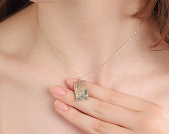 Collar de cartas del Tarot en oro de 14 quilates: joyería espiritual celestial en plata de ley
