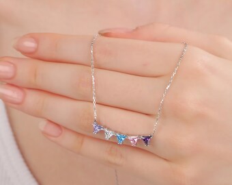Personalized Family Birthstone Necklace: Sterling Silver, Gift for Mom