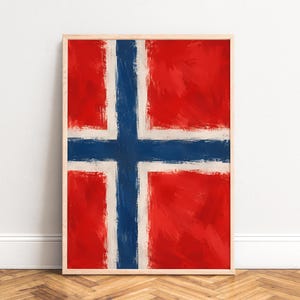 Affiche du drapeau norvégien, art mural abstrait, rouge, bleu et blanc, décoration pour salon ou bureau, cadeau Norvège A1 A2 A3 A4
