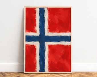Norway Flag Poster, Abstract Wall Art, Red Blue White, Living Room Office Decor, Norway Gift A1 A2 A3 A4