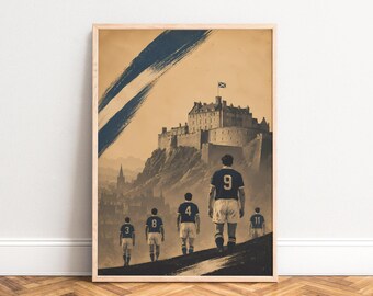 Football Poster, Vintage Sports Wall Art, Sepia Blue, Living Room, Gift for Football Fans A1/A2/A3/A4