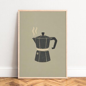 Moka Kanne Poster, Vintage Kaffee Wandkunst, Beige Schwarz, Küche, Esszimmer, Geschenk für Kaffeeliebhaber A1/A2/A3/A4