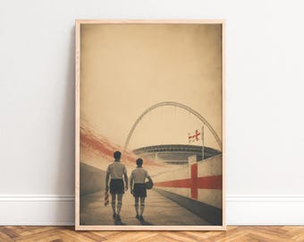 Wembley Poster, Vintage Football Wall Art, Beige Red, Living Room Office, Gift for England Fans A1/A2/A3/A4