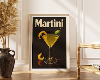 Mid-Century Modern Martini Poster Vintage Print Retro Wall Art Bar Decor, UNFRAMED