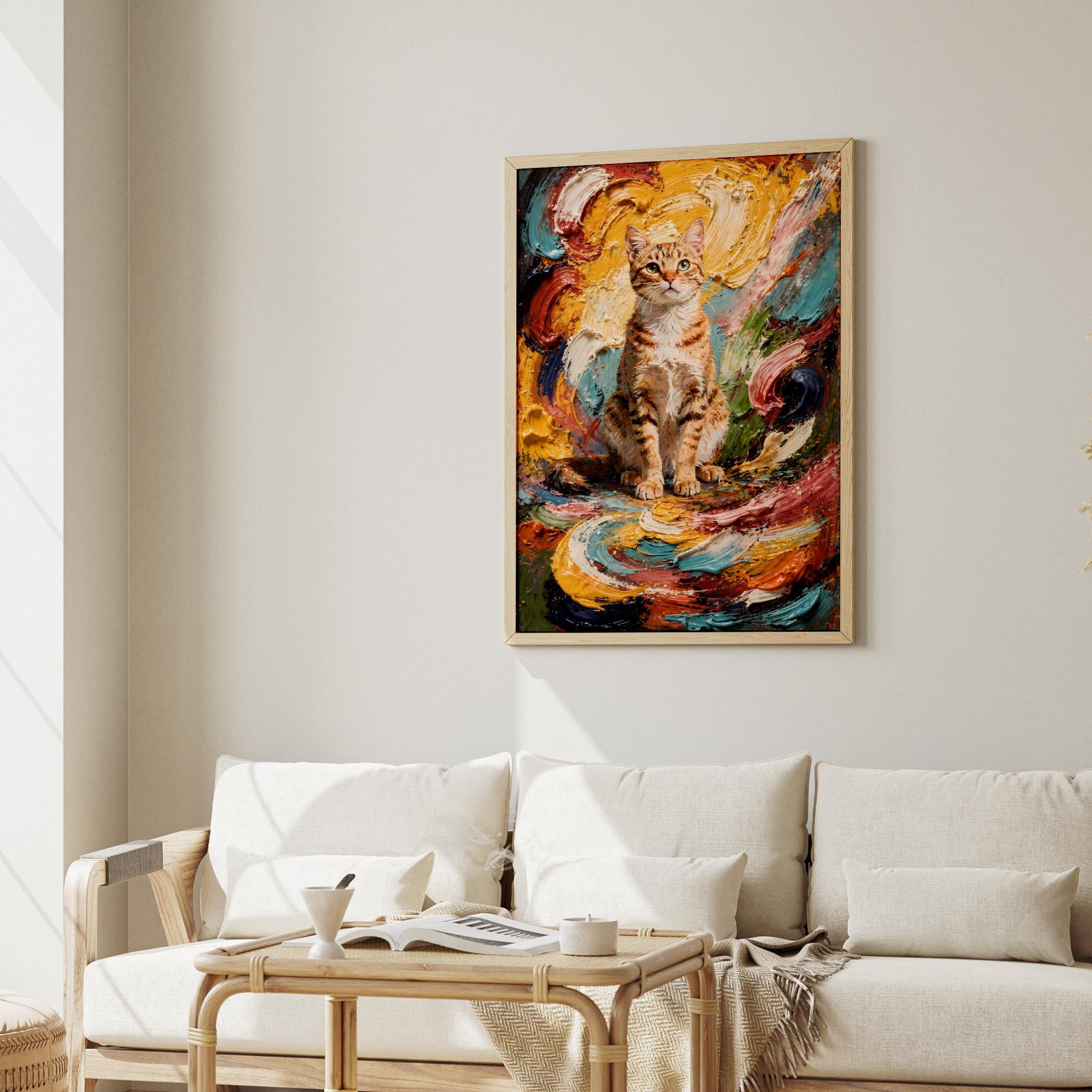 Cat Poster, Expressionist Animal Art, Gold Brown, Living Room, Nursery ...