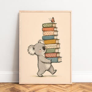 Koala Poster, Kinderzimmer Wandkunst, Pastell Beige, Kinderzimmer, Spielzimmer, Geschenk fuer Kinder A3 A4