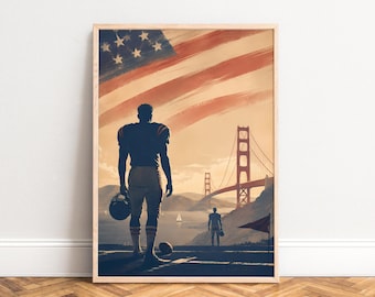 American Football Poster, Vintage Sports Wall Art, Red Blue, Living Room, Office, Gift for Him A1/A2/A3/A4