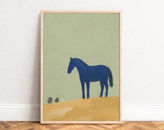 Horse Poster, Minimalist Animal Wall Art, Blue Green, Living Room Bedroom, Gift for Horse Lovers A1/A2/A3/A4
