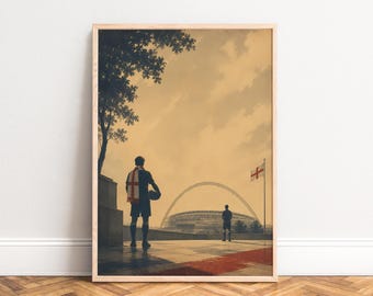 England Football Poster, Vintage Stadium Wall Art, Gold Brown, Living Room Office, Fan Gift A1/A2/A3/A4