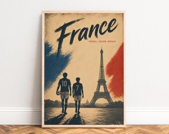 France Football Poster, Vintage Wall Art, Blue Red Beige, Living Room Office, Gift for Soccer Fans A1/A2/A3/A4