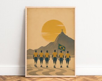 Brazil Poster, Retro Football Wall Art, Yellow Green, Living Room, Office, Gift for Fans A1/A2/A3/A4
