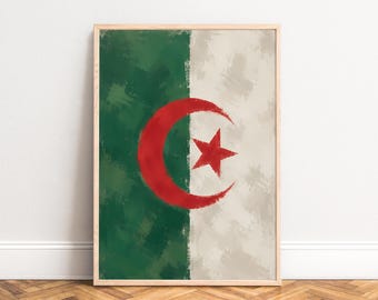 Algeria Flag Poster, Vintage Wall Art, Green Red White, Living Room Office, Travel Gift A1/A2/A3/A4