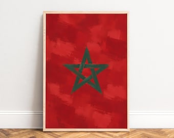 Morocco Poster, Vintage Wall Art, Red Green, Living Room Office Decor, Travel Gift A1/A2/A3/A4